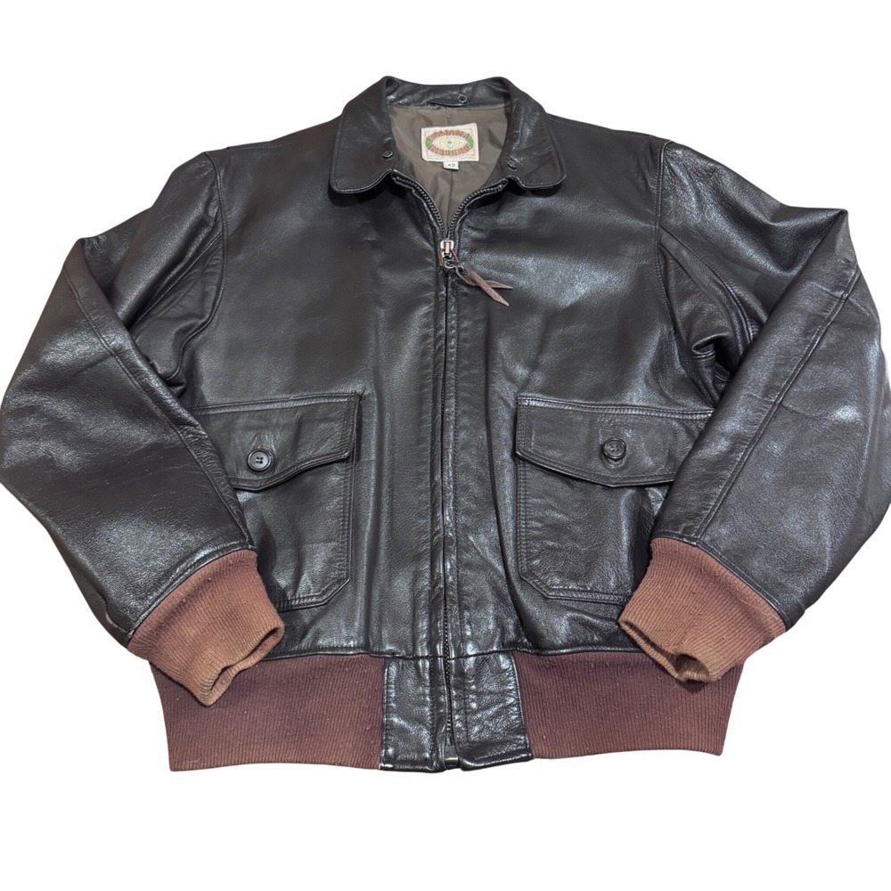 Vintage 1980s Banana Republic Goatskin Leather Flight Jacket Brown Made USA 42